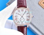Swiss Grade Replica Cartier Calibre De Diver White Dial Diamond Bezel Leather Watch 